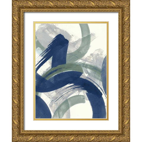 Navy Brushy Abstract II Gold Ornate Wood Framed Art Print with Double Matting by Nai, Danhui