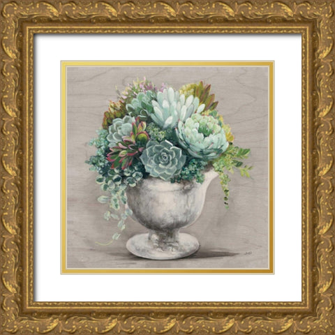 Festive Succulents I Gray Gold Ornate Wood Framed Art Print with Double Matting by Purinton, Julia