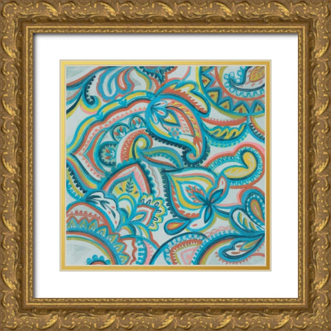 Emerald Paisley II Gold Ornate Wood Framed Art Print with Double Matting by Vassileva, Silvia