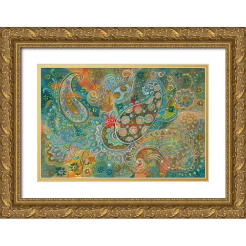 Floral Paisley Gold Ornate Wood Framed Art Print with Double Matting by Nai, Danhui