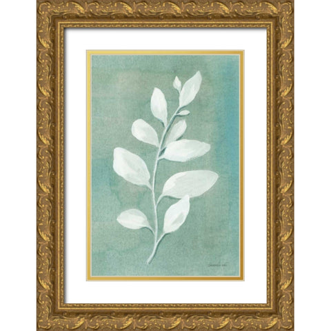 Sage Leaves I Gold Ornate Wood Framed Art Print with Double Matting by Nai, Danhui