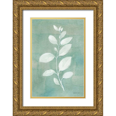 Sage Leaves II Gold Ornate Wood Framed Art Print with Double Matting by Nai, Danhui