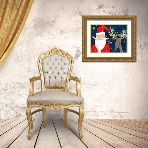 Bright Christmas Santa Blue Gold Ornate Wood Framed Art Print with Double Matting by Tavoletti, Anne