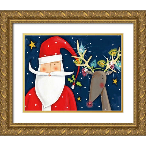 Bright Christmas Santa Blue Gold Ornate Wood Framed Art Print with Double Matting by Tavoletti, Anne