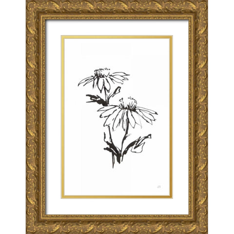 Line Echinacea II Gold Ornate Wood Framed Art Print with Double Matting by Paschke, Chris