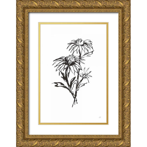 Line Echinacea III Gold Ornate Wood Framed Art Print with Double Matting by Paschke, Chris