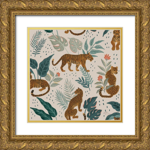 Big Cat Beauty Pattern IA Gold Ornate Wood Framed Art Print with Double Matting by Penner, Janelle