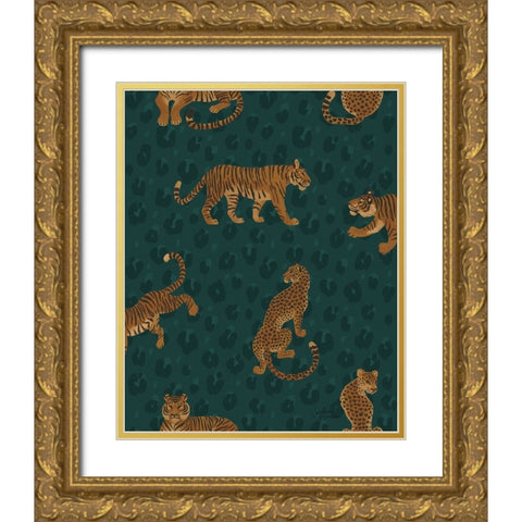 Big Cat Beauty Pattern IIC Gold Ornate Wood Framed Art Print with Double Matting by Penner, Janelle