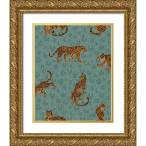 Big Cat Beauty Pattern IID Gold Ornate Wood Framed Art Print with Double Matting by Penner, Janelle