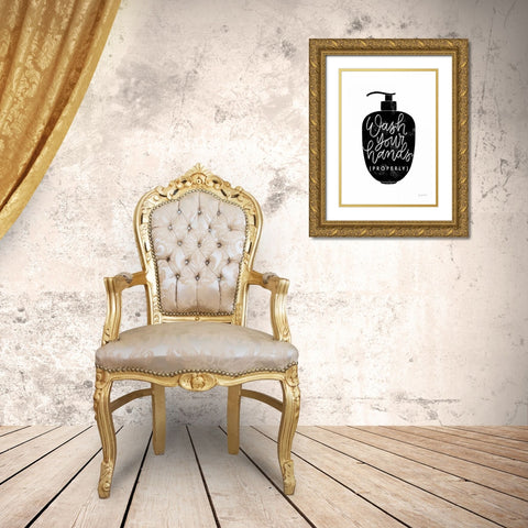 Wash Your Hands III Dispenser Gold Ornate Wood Framed Art Print with Double Matting by Thorns, Becky