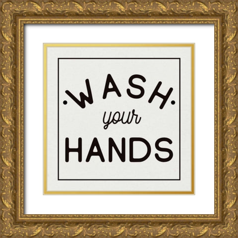 Bathroom Rules I Sq Gold Ornate Wood Framed Art Print with Double Matting by Wild Apple Portfolio