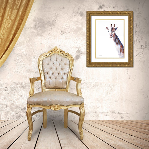 Copper and Blue Giraffe Gold Ornate Wood Framed Art Print with Double Matting by Valle, Aimee Del
