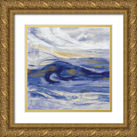 Estuary Blue Sq Gold Ornate Wood Framed Art Print with Double Matting by Vassileva, Silvia