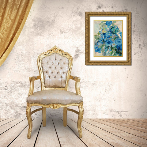 Flower Market II Blue Gold Ornate Wood Framed Art Print with Double Matting by Vassileva, Silvia
