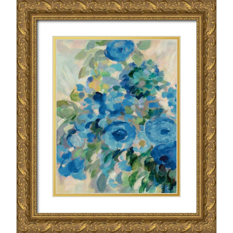 Flower Market II Blue Gold Ornate Wood Framed Art Print with Double Matting by Vassileva, Silvia