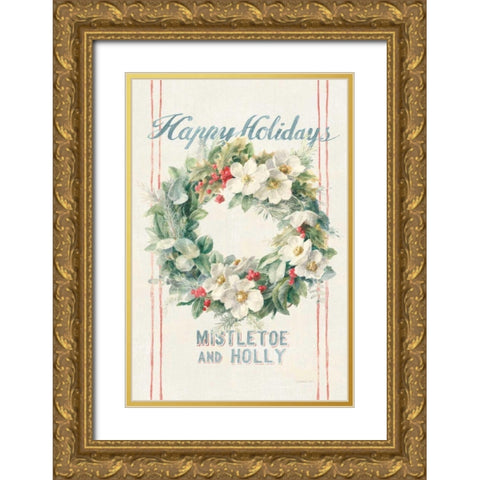 Floursack Holiday Bright II v2 Gold Ornate Wood Framed Art Print with Double Matting by Nai, Danhui