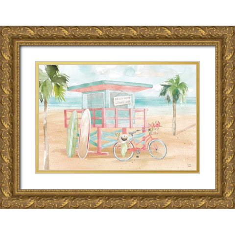 Surfs Up VII Gold Ornate Wood Framed Art Print with Double Matting by June, Dina