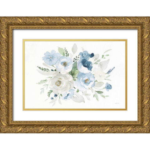 Essence of Spring II Blue Gold Ornate Wood Framed Art Print with Double Matting by Nai, Danhui