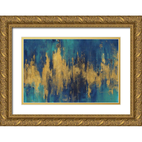 Blue and Gold Abstract Crop Gold Ornate Wood Framed Art Print with Double Matting by Nai, Danhui