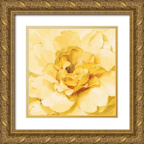 Yellow Peony Gold Ornate Wood Framed Art Print with Double Matting by Nai, Danhui