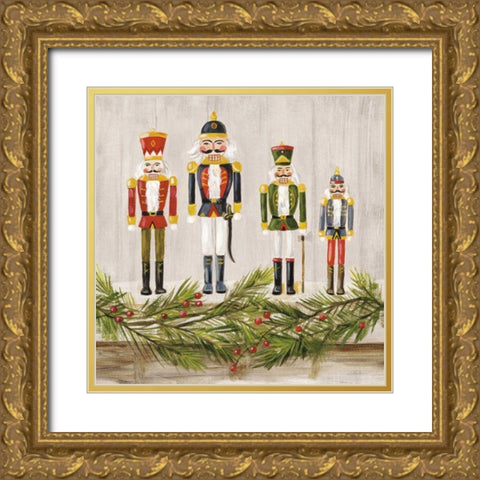 Nutcrackers on a Mantel Gold Ornate Wood Framed Art Print with Double Matting by Vassileva, Silvia