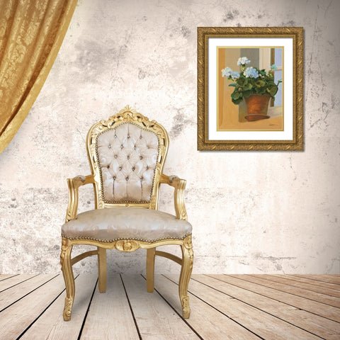 Creancey Geraniums I Gold Ornate Wood Framed Art Print with Double Matting by Novak, Shirley