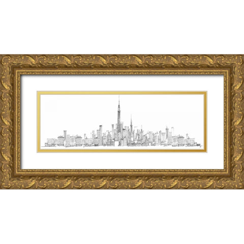 New York Skyline Gold Ornate Wood Framed Art Print with Double Matting by Tillmon, Avery