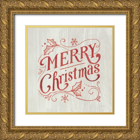 White and Bright Christmas IV on Wood Gold Ornate Wood Framed Art Print with Double Matting by Nai, Danhui