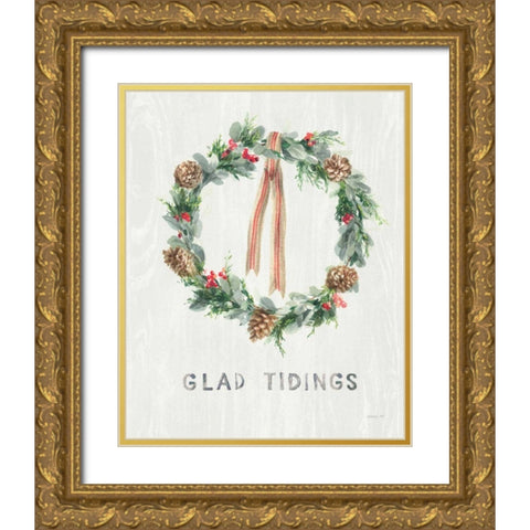White and Bright Christmas Wreath II Gold Ornate Wood Framed Art Print with Double Matting by Nai, Danhui