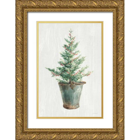 White and Bright Christmas Tree I Gold Ornate Wood Framed Art Print with Double Matting by Nai, Danhui