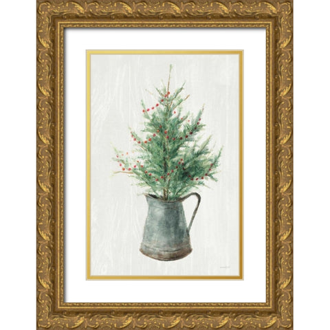 White and Bright Christmas Tree II Gold Ornate Wood Framed Art Print with Double Matting by Nai, Danhui