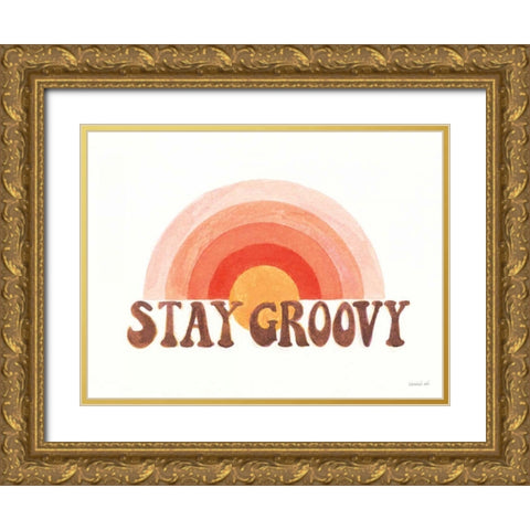 Stay Groovy Gold Ornate Wood Framed Art Print with Double Matting by Nai, Danhui