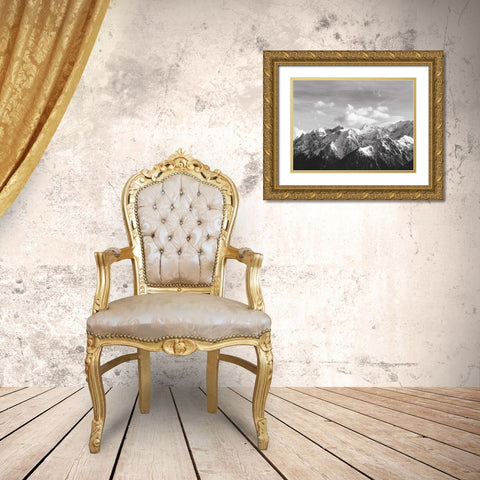 Snowcapped Mountains BW Crop Gold Ornate Wood Framed Art Print with Double Matting by Eichman, Andre