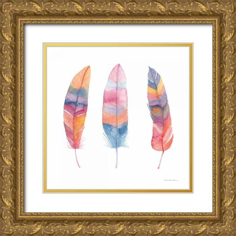 Boho Feathers I Gold Ornate Wood Framed Art Print with Double Matting by McKenna, Kathleen Parr