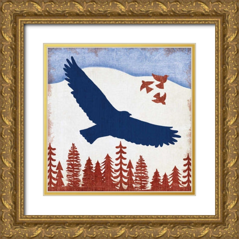 Patriotic Woodland Eagle Gold Ornate Wood Framed Art Print with Double Matting by Mullan, Michael