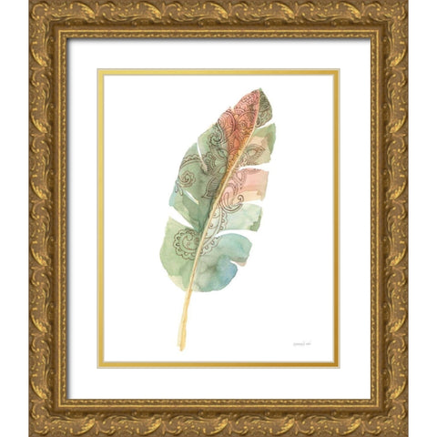 Boho Tropical Leaf I on White Gold Ornate Wood Framed Art Print with Double Matting by Nai, Danhui