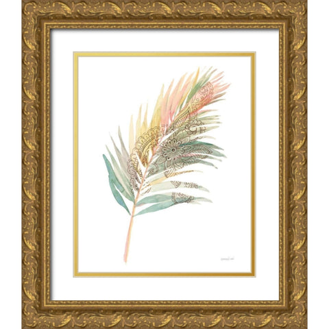 Boho Tropical Leaf III on White Gold Ornate Wood Framed Art Print with Double Matting by Nai, Danhui