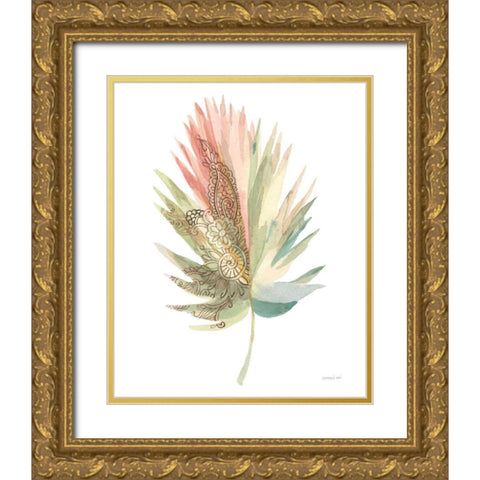 Boho Tropical Leaf IV on White Gold Ornate Wood Framed Art Print with Double Matting by Nai, Danhui