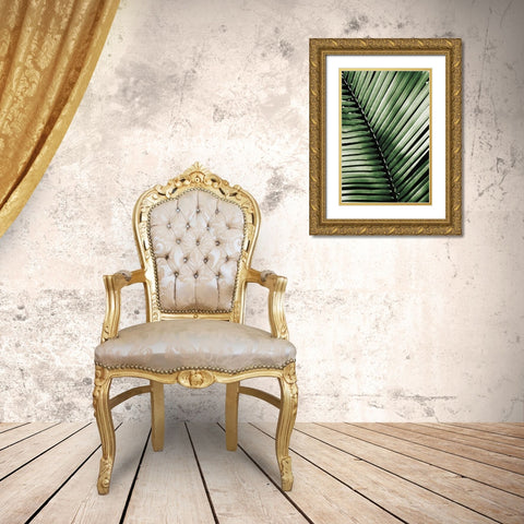 Palm Frond I Green Gold Ornate Wood Framed Art Print with Double Matting by Van Swearingen, Debra