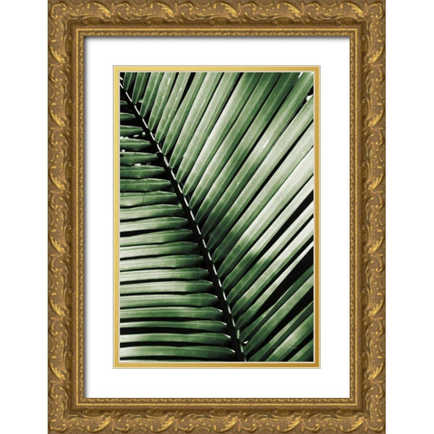 Palm Frond I Green Gold Ornate Wood Framed Art Print with Double Matting by Van Swearingen, Debra