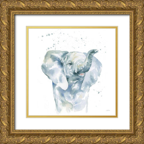 Baby Elephant Gold Ornate Wood Framed Art Print with Double Matting by Pete, Katrina