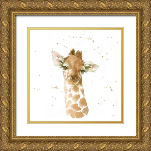 Baby Giraffe Gold Ornate Wood Framed Art Print with Double Matting by Pete, Katrina