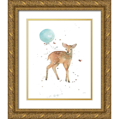 Festive Fawn Gold Ornate Wood Framed Art Print with Double Matting by Pete, Katrina