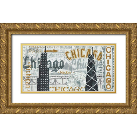 Hey Chicago Vintage Gold Ornate Wood Framed Art Print with Double Matting by Mullan, Michael