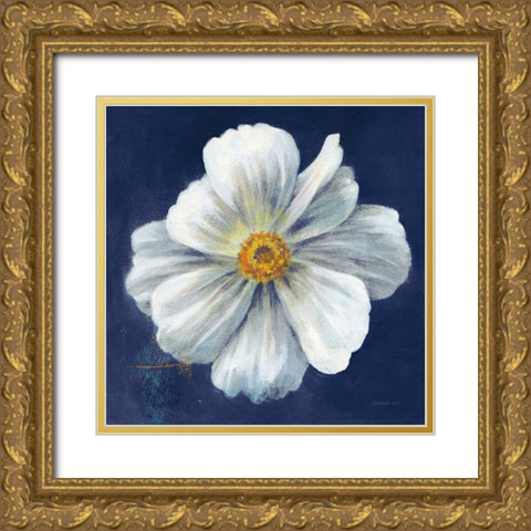 Boldest Bloom I Dark Blue Gold Ornate Wood Framed Art Print with Double Matting by Nai, Danhui