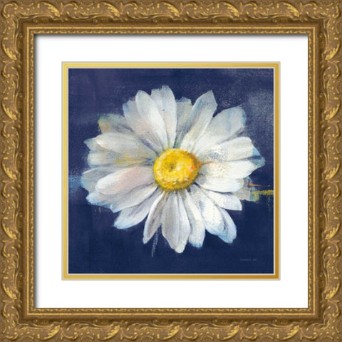 Boldest Bloom II Dark Blue Gold Ornate Wood Framed Art Print with Double Matting by Nai, Danhui