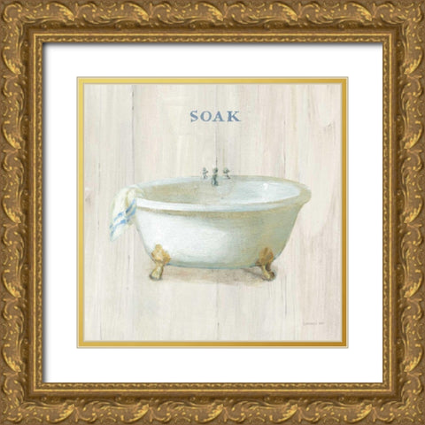 Farmhouse Bathtub Soak Gold Ornate Wood Framed Art Print with Double Matting by Nai, Danhui