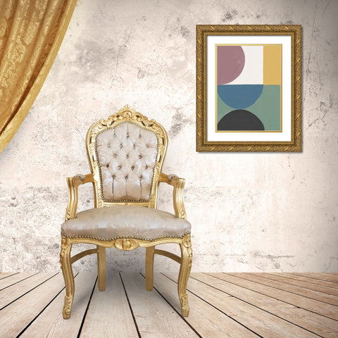 Colorful Retro Abstract V Gold Ornate Wood Framed Art Print with Double Matting by Nai, Danhui