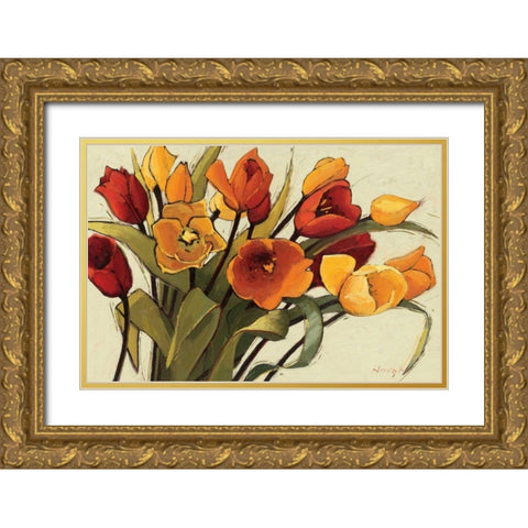 Tulip Time Gold Ornate Wood Framed Art Print with Double Matting by Novak, Shirley