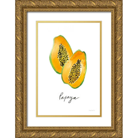Papayas Gold Ornate Wood Framed Art Print with Double Matting by Charro, Mercedes Lopez